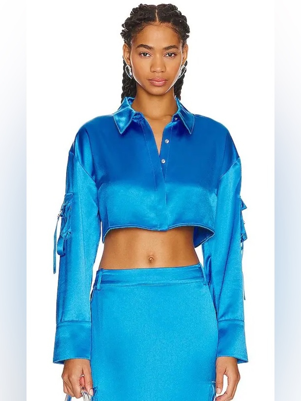 Retrofête Gaia Satin Cropped Utility Top Tropical Blue Size M